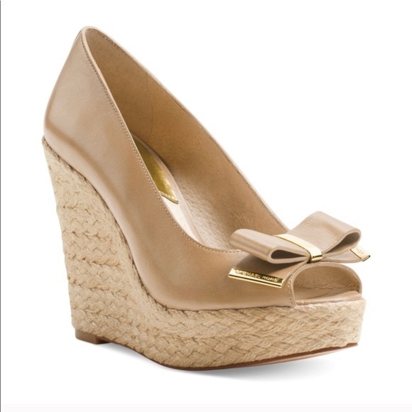 Michael Kors Shoes - Michael Kors Meg Size 9 Beige Peep Toe Wedge Heel
